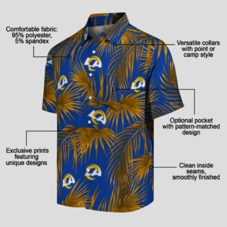 Los Angeles Rams Beach Shirt, Blue Hawaiian Shirt with Leafy Palms and NFL Logo