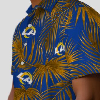 Los Angeles Rams Beach Shirt, Blue Hawaiian Shirt with Leafy Palms and NFL Logo