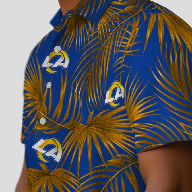 Los Angeles Rams Beach Shirt, Blue Hawaiian Shirt with Leafy Palms and NFL Logo