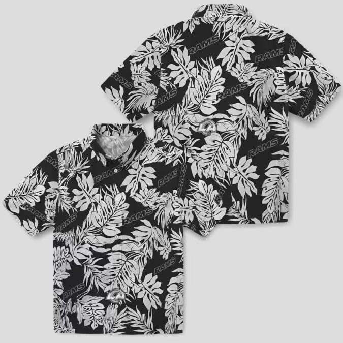 Los Angeles Rams Black Hawaiian Shirt, Monstera Leaf Tropical Floral Design for NFL Fans
