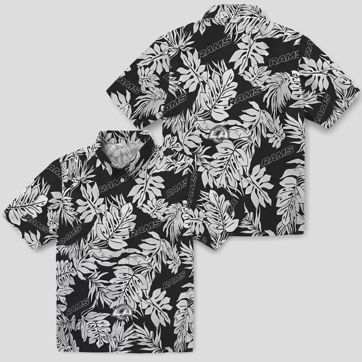 Los Angeles Rams Black Hawaiian Shirt, Monstera Leaf Tropical Floral Design for NFL Fans
