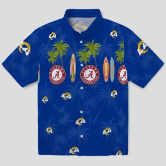 Los Angeles Rams Blue Hawaiian Shirt, Palm and Surfboard Design for Summer Beach