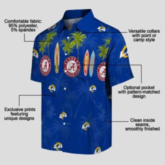 Los Angeles Rams Blue Hawaiian Shirt, Palm and Surfboard Design for Summer Beach