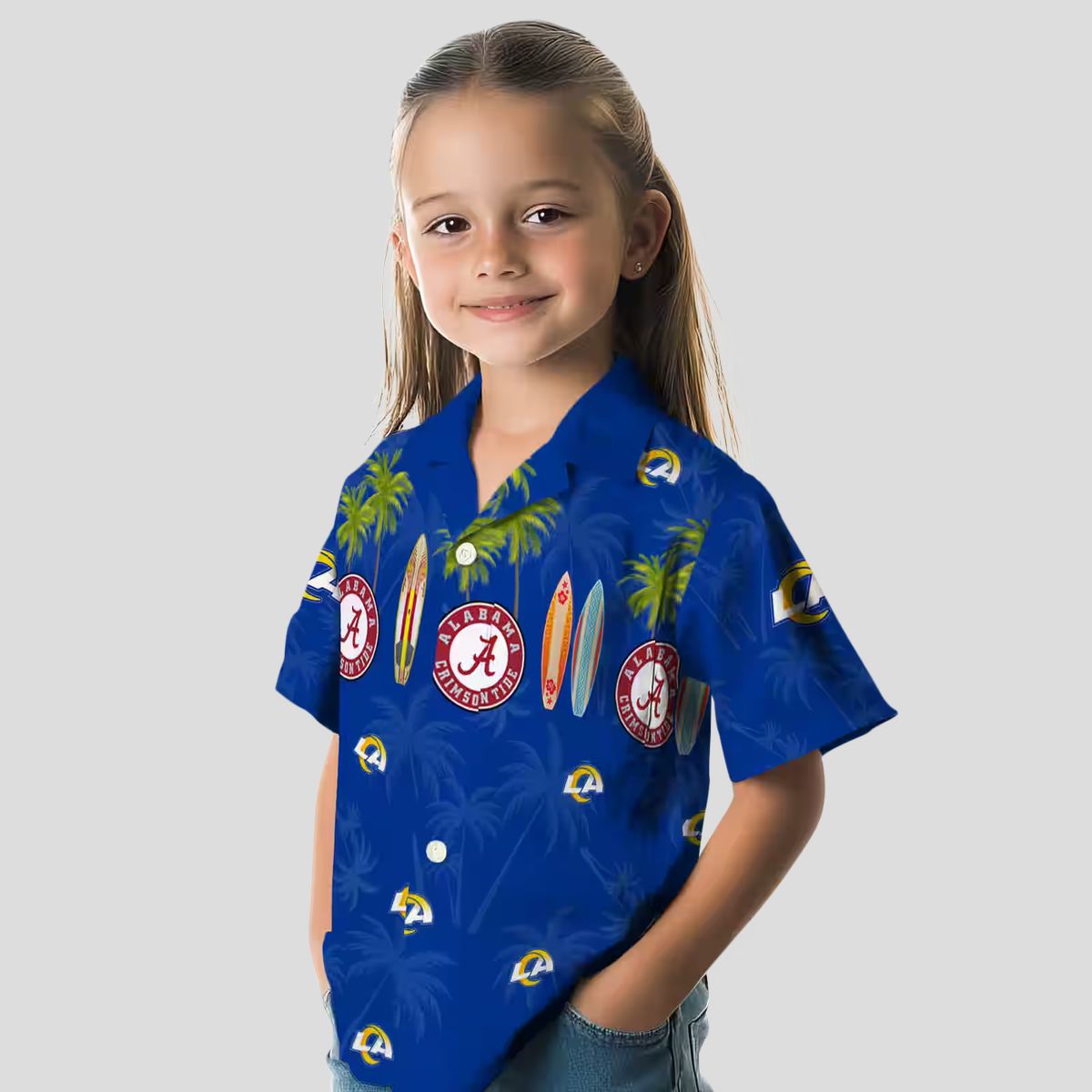 Los Angeles Rams Blue Hawaiian Shirt, Palm and Surfboard Design for Summer Beach