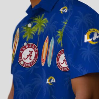 Los Angeles Rams Blue Hawaiian Shirt, Palm and Surfboard Design for Summer Beach