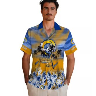 Los Angeles Rams Custom Hawaiian Shirt, Tropical Canoe Blue Beach Shirt for Summer Vacation