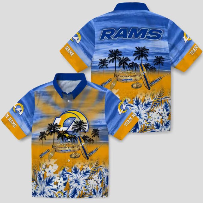 Los Angeles Rams Custom Hawaiian Shirt, Tropical Canoe Blue Beach Shirt for Summer Vacation