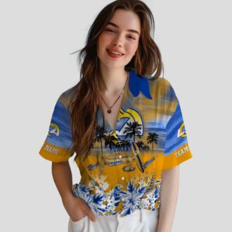 Los Angeles Rams Custom Hawaiian Shirt, Tropical Canoe Blue Beach Shirt for Summer Vacation