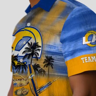 Los Angeles Rams Custom Hawaiian Shirt, Tropical Canoe Blue Beach Shirt for Summer Vacation