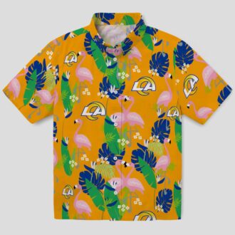 Los Angeles Rams Flamingo Hawaiian Shirt, Tropical Foliage Blue Green Beach Shirt