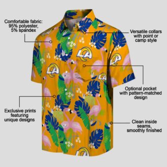 Los Angeles Rams Flamingo Hawaiian Shirt, Tropical Foliage Blue Green Beach Shirt