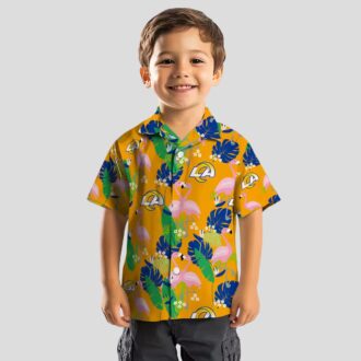 Los Angeles Rams Flamingo Hawaiian Shirt, Tropical Foliage Blue Green Beach Shirt