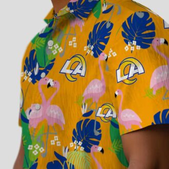 Los Angeles Rams Flamingo Hawaiian Shirt, Tropical Foliage Blue Green Beach Shirt
