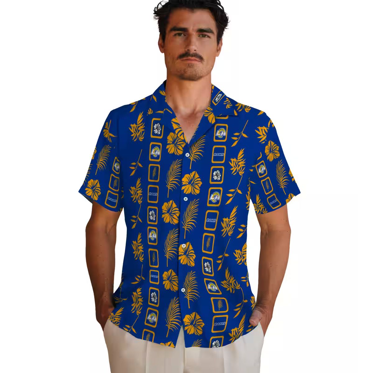 Los Angeles Rams Floral Hawaiian Shirt, Tropical Blue Beach Shirt with NFL Logo