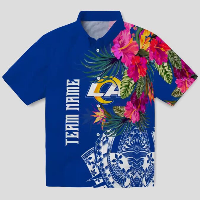 Los Angeles Rams Floral Polynesian Shirt, NFL Team Aloha Blue Hawaiian Shirt for Men