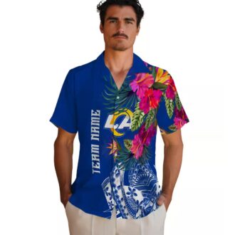 Los Angeles Rams Floral Polynesian Shirt, NFL Team Aloha Blue Hawaiian Shirt for Men