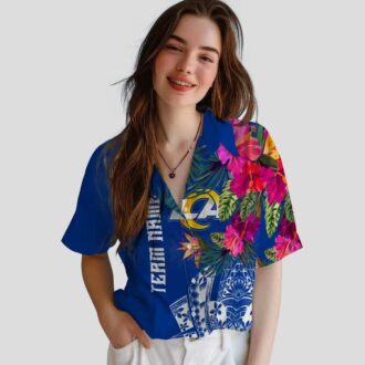 Los Angeles Rams Floral Polynesian Shirt, NFL Team Aloha Blue Hawaiian Shirt for Men