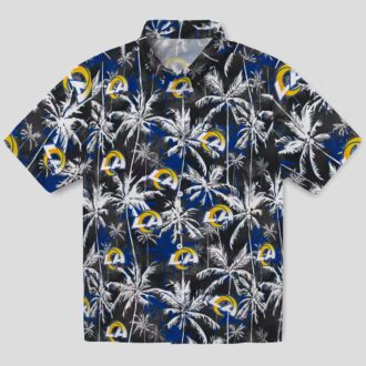 Los Angeles Rams Hawaiian Button Up Shirt, Blue Black Palm Pattern for NFL Fans