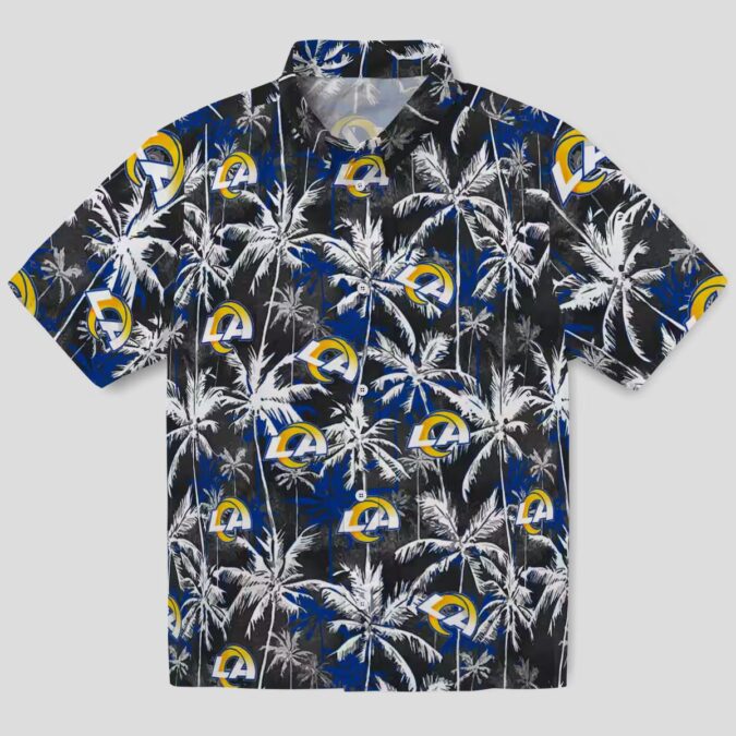 Los Angeles Rams Hawaiian Button Up Shirt, Blue Black Palm Pattern for NFL Fans