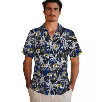 Los Angeles Rams Hawaiian Button Up Shirt, Blue Black Palm Pattern for NFL Fans