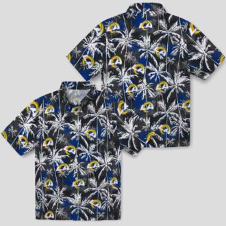 Los Angeles Rams Hawaiian Button Up Shirt, Blue Black Palm Pattern for NFL Fans