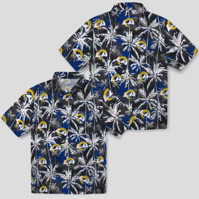 Los Angeles Rams Hawaiian Button Up Shirt, Blue Black Palm Pattern for NFL Fans