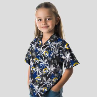 Los Angeles Rams Hawaiian Button Up Shirt, Blue Black Palm Pattern for NFL Fans