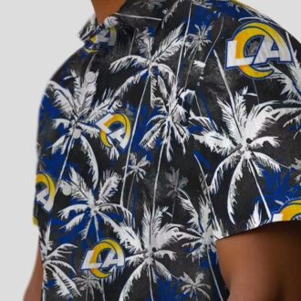 Los Angeles Rams Hawaiian Button Up Shirt, Blue Black Palm Pattern for NFL Fans