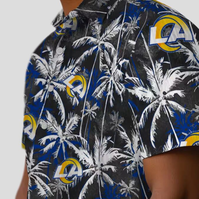 Los Angeles Rams Hawaiian Button Up Shirt, Blue Black Palm Pattern for NFL Fans
