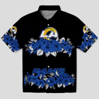 Los Angeles Rams Hibiscus Hawaiian Shirt, Blue Black Stripe Tropical NFL Shirt for Men