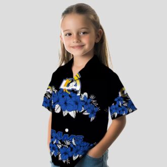 Los Angeles Rams Hibiscus Hawaiian Shirt, Blue Black Stripe Tropical NFL Shirt for Men