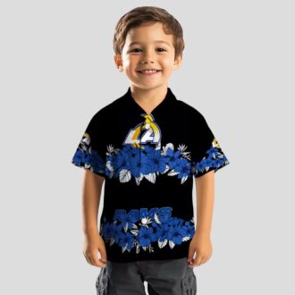 Los Angeles Rams Hibiscus Hawaiian Shirt, Blue Black Stripe Tropical NFL Shirt for Men