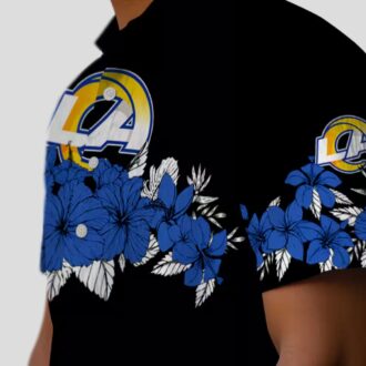 Los Angeles Rams Hibiscus Hawaiian Shirt, Blue Black Stripe Tropical NFL Shirt for Men