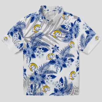 Los Angeles Rams Hibiscus Palm Leaves Hawaiian Shirt, Blue & White NFL Fan Beach Shirt