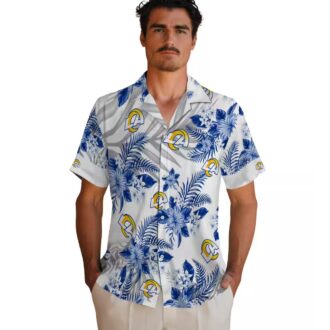 Los Angeles Rams Hibiscus Palm Leaves Hawaiian Shirt, Blue & White NFL Fan Beach Shirt