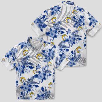 Los Angeles Rams Hibiscus Palm Leaves Hawaiian Shirt, Blue & White NFL Fan Beach Shirt