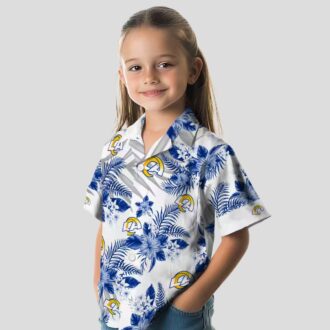 Los Angeles Rams Hibiscus Palm Leaves Hawaiian Shirt, Blue & White NFL Fan Beach Shirt