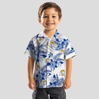 Los Angeles Rams Hibiscus Palm Leaves Hawaiian Shirt, Blue & White NFL Fan Beach Shirt