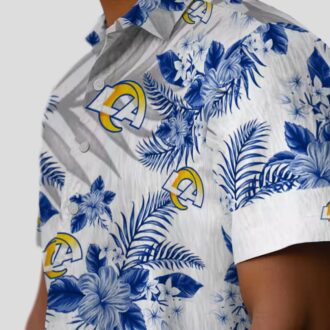 Los Angeles Rams Hibiscus Palm Leaves Hawaiian Shirt, Blue & White NFL Fan Beach Shirt