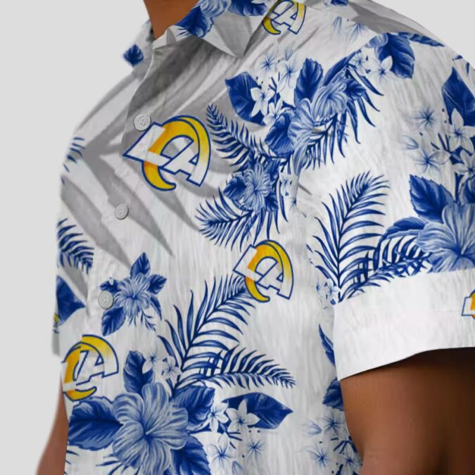 Los Angeles Rams Hibiscus Palm Leaves Hawaiian Shirt, Blue & White NFL Fan Beach Shirt