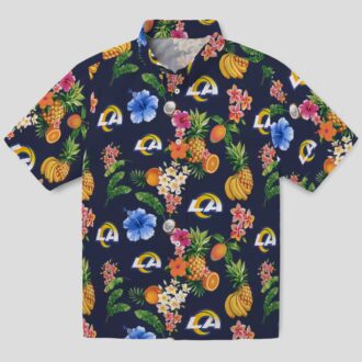 Los Angeles Rams Navy Blue Hawaiian Shirt, Hibiscus & Fruit Print for NFL Fans