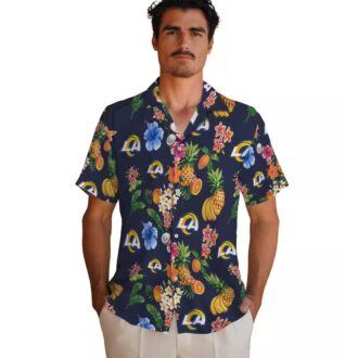 Los Angeles Rams Navy Blue Hawaiian Shirt, Hibiscus & Fruit Print for NFL Fans