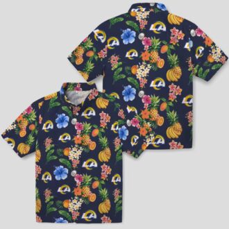 Los Angeles Rams Navy Blue Hawaiian Shirt, Hibiscus & Fruit Print for NFL Fans