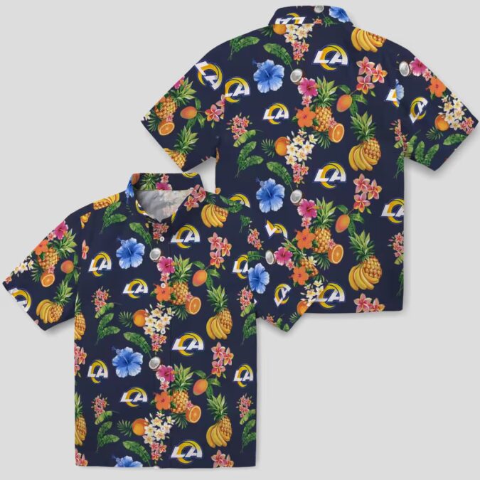 Los Angeles Rams Navy Blue Hawaiian Shirt, Hibiscus & Fruit Print for NFL Fans