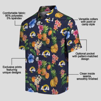 Los Angeles Rams Navy Blue Hawaiian Shirt, Hibiscus & Fruit Print for NFL Fans