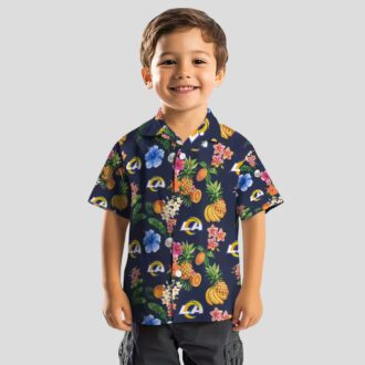 Los Angeles Rams Navy Blue Hawaiian Shirt, Hibiscus & Fruit Print for NFL Fans
