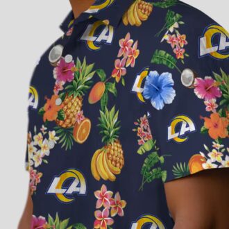Los Angeles Rams Navy Blue Hawaiian Shirt, Hibiscus & Fruit Print for NFL Fans