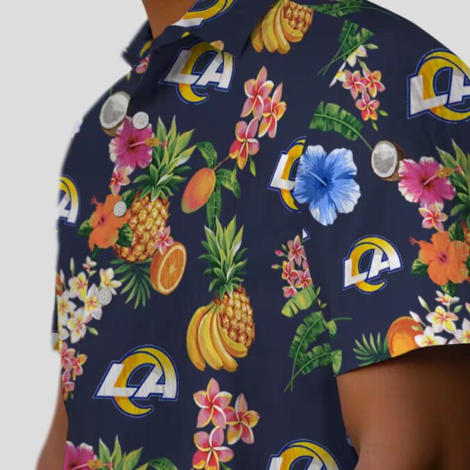 Los Angeles Rams Navy Blue Hawaiian Shirt, Hibiscus & Fruit Print for NFL Fans