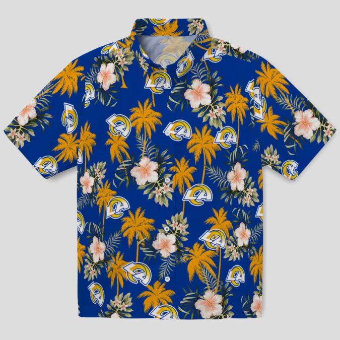 Los Angeles Rams Palm Trees Shirt, Blue White Hawaiian Shirt for Beach Vacation
