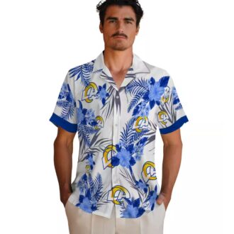 Los Angeles Rams Patriotic Hibiscus Design Blue White Hawaiian Shirt